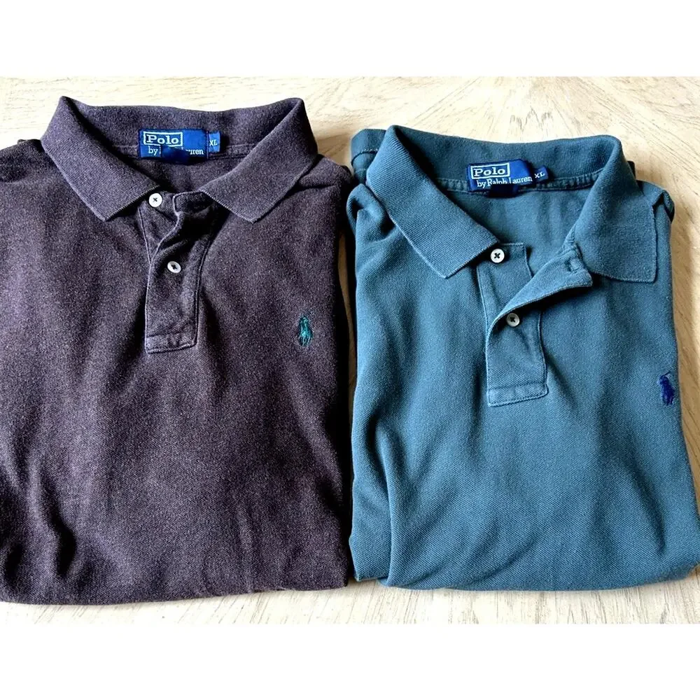 2 Polo Ralph Lauren polo Shirt Men's XL preppy y2K golf Teal Green Brown Lot 2